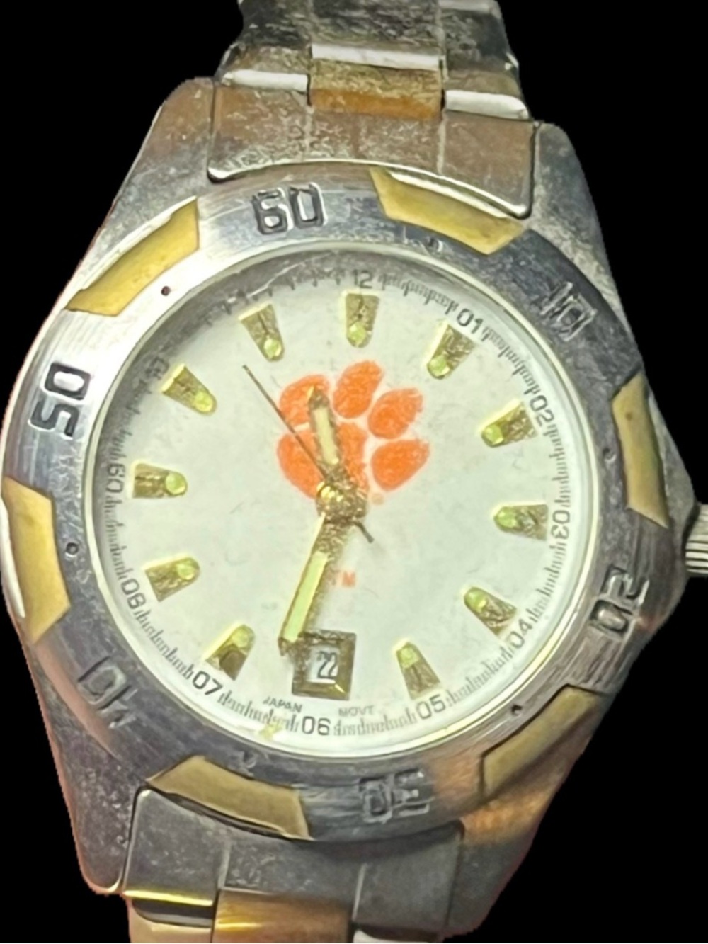 Clemson Tigers LogoArt Two Tone Stainless Steel Watch Orange Paw